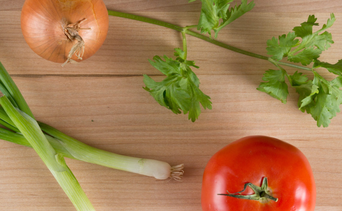 pico de gallo recipe ingredients on cutting board